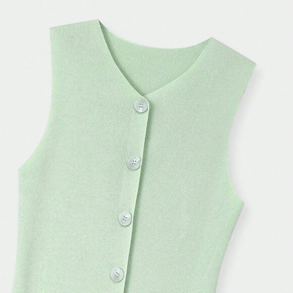 Mint Green Casual Women's knit button detailed Pullover mini dress - Picture 4 of 11